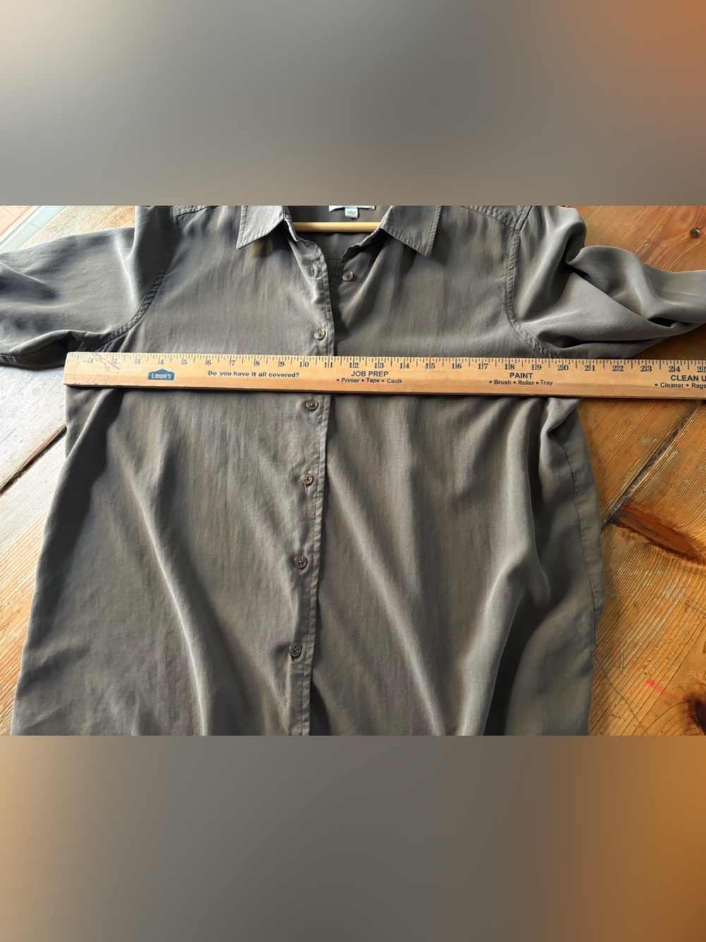 Orvis 100% Silk Button Up Blouse Women's Large Olive Taupe Shirt - Picture 6 of 7